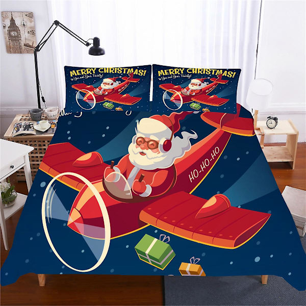 God Jul Påslakan King/Queen Size, röd Jultomte På Motorcykel Mönster Sängkläder Set 2/3 delar Polyester Täcke