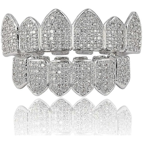 18k Guldpläterade Macro Pave Cz Iced-out Grillz Med Extra Gjutstänger Inkluderade