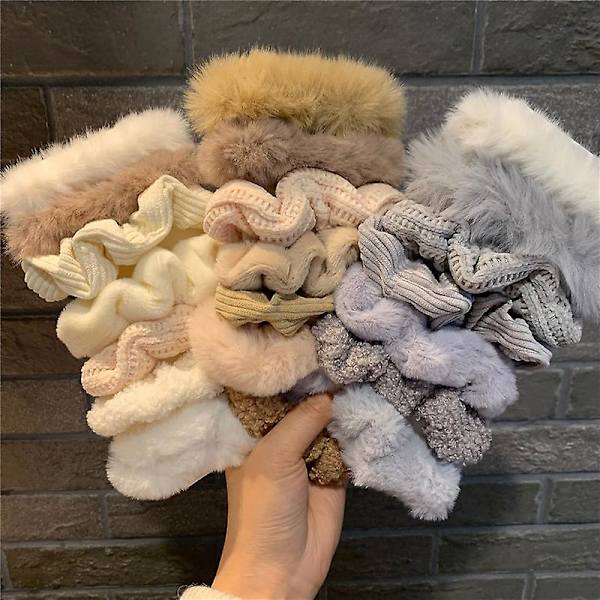 7 kpl Talvi Syksy Lämpimät Pehmeät Hiuslenkit Naisille Tytöille Söpöt Pehmoiset Joustavat Hiuslenkit 1pcs beige