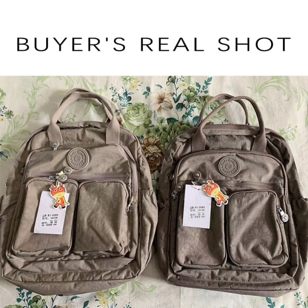 Fashion Dame Rygsæk Vandtæt Nylon Blødt Håndtag Solid Multi Lomme Rejse Lynlås Dame Skoletaske Undertint grey khaki 11.4x3.9x14.6inches