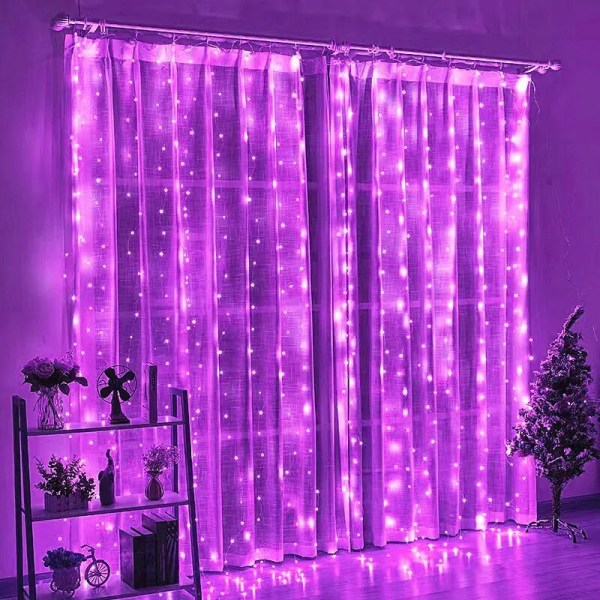 LED-verho jääpuikko merkkijono valot joulukeiju valot koristelu 3m kaukosäädin USB hääseppele makuuhuoneeseen Home 3x3M Purple