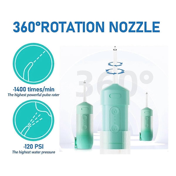 Portabel för tänder, resevänlig mini liten kompakt elektrisk oral irrigator, tandtråd, grön