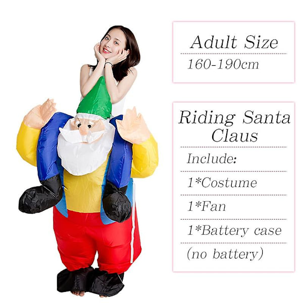 Aikuisten Joulupukki puhallettava asu Cosplay Joulu Eläin Anime Naamiaisasu Ratsastus Porolla Ilmalla täytettävä Karnevaaliasu Riding Santa Claus