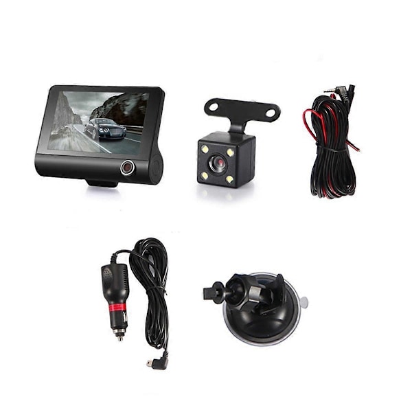 4 tuuman auton DVR-kojelaudan kamera HD-näyttö 1080P 3 linssin videonauhuri edestä + sisältä + takaa