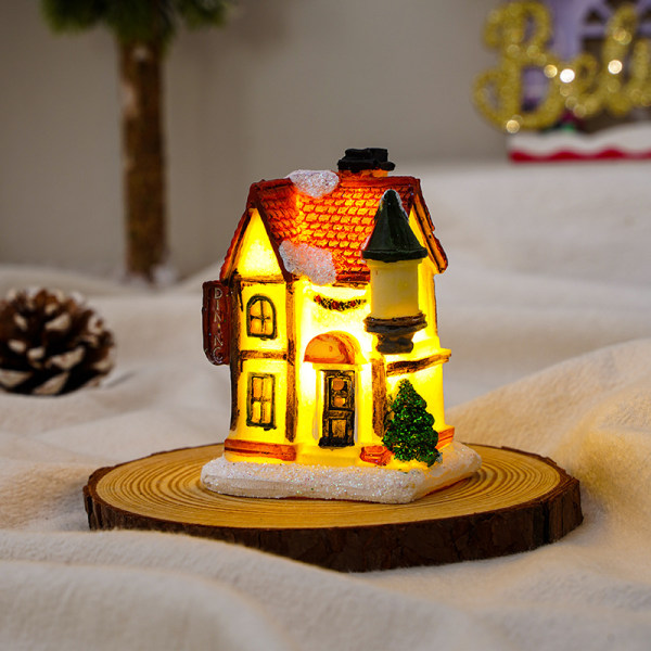Juldekorationer harts Jul litet hus mikrolandskap lysande snöhus ornament julklappar style 8