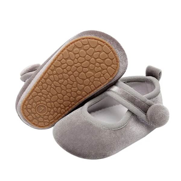 Nyfødt Spædbarn Småbørn Baby Piger Mary Jane Sko Ensfarvet Fløjl Prinsesse Ballerinaer Casual Gåsko Gray 13-18 Months