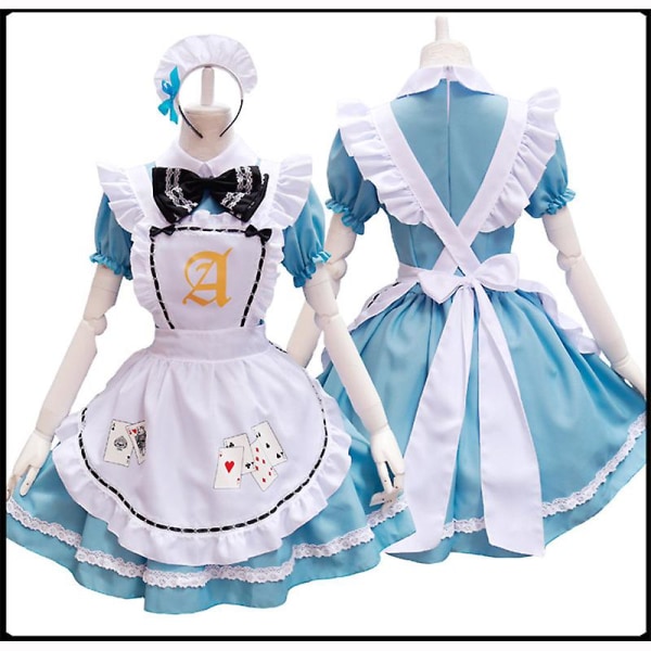 Blå Alice Spillekort Lolita Maid Dress Kostumer Cosplay Til piger Kvinde Servitrice Alice Poker Maid Party Scene kostume L