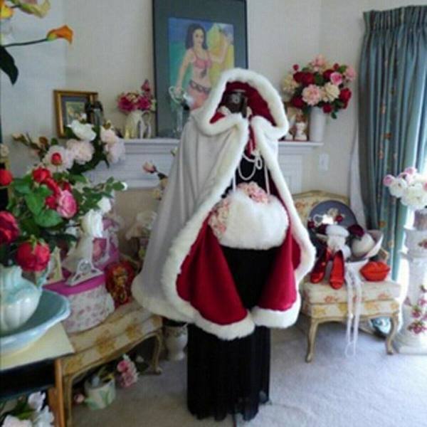 Jule Jule Voksen Dame Fru Santa Claus Udklædning Kostume Kappe Grøn Rød Hvid White