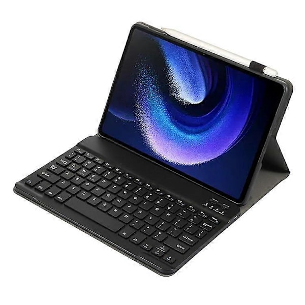 A0N7 Kompatibel for Xiaomi Pad 6 / Pad 6 Pro PU Lærdeksel Ultratynt Stativ Nettbrettveske med Avtakbart Bluetooth-tastatur Black