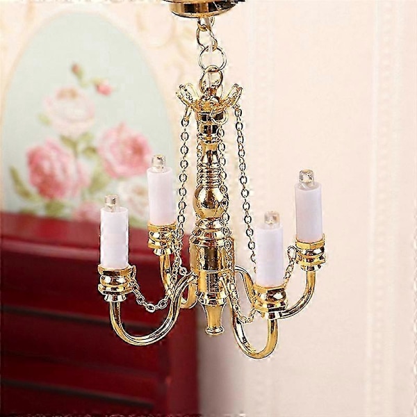 1:12 Mini 4 Arm Taklampe Lysekrone LED Lampe Vegglampe Modell Hjemmeinnredning Dekorasjon