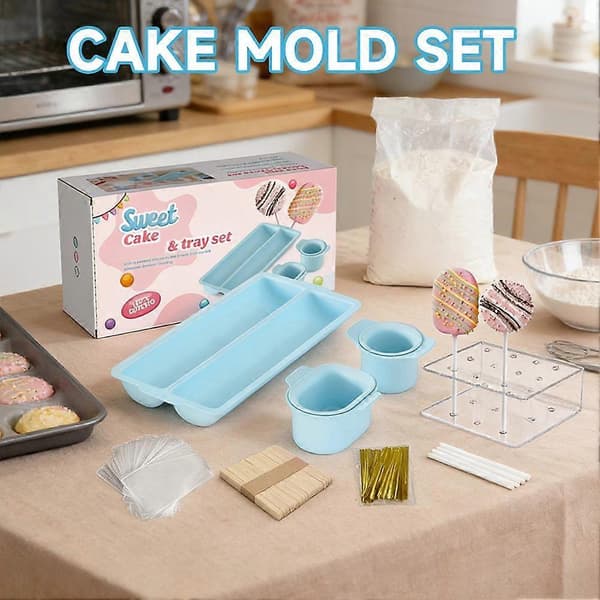 Kage Pop Fremstillingssæt 8 stk - Silikoneforme Stativ Tilbehør Komplet Sæt blue 3 piece set