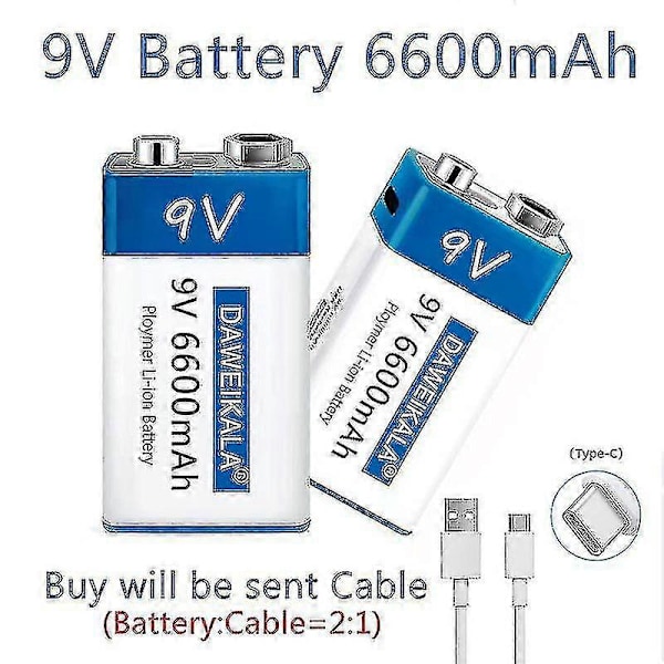9V 6600mAh Li-ion Uppladdningsbart Batteri Typ-c USB Batterier 9V Litium För Multimeter Mikrofon Leksak Fjärrkontroll Ktv