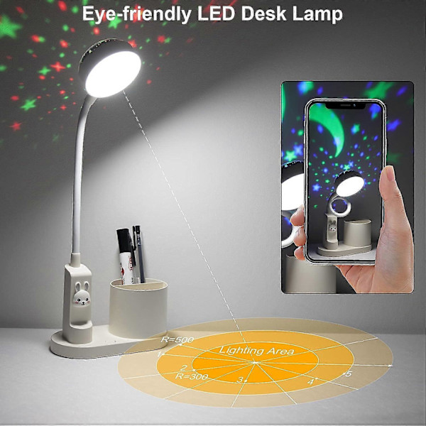 Bordlampe for barn, studielampe med stativ, automatisk fargeskiftende nattbordslampe, oppladbar og dimbar LED-leselampe for barn