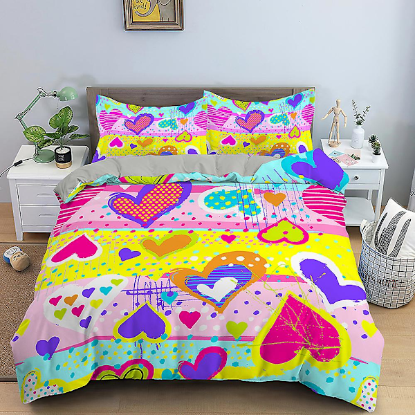 3D Yksisarvinen Painettu Pussilakana Sarjakuvatyylinen Vuodevaatesetti Lapsille Pojille Tytöille Polyester Peittopäällinen Kodintekstiili King Queen