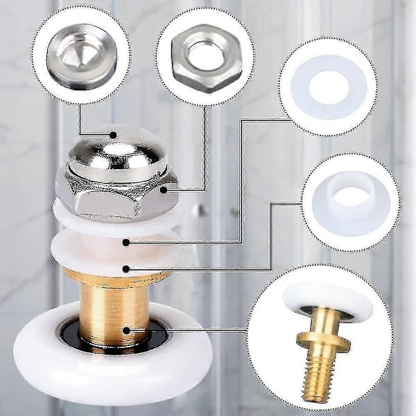 Duschdörrsrullar 25mm Skjutbara Duschdörrar Hjul Ersättning För Duschkabin Duschrum Duschvägg Topp Botten Delar Fixering (8st)
