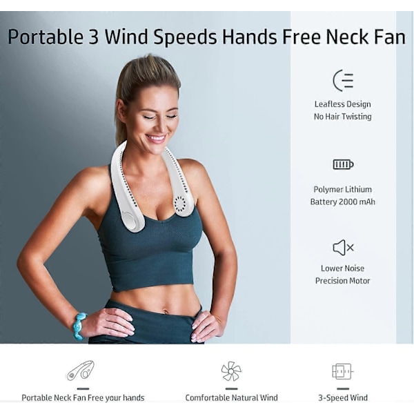Halsventilator Kølende Bærbar Personlig Ventilator 360 USB Genopladelig Hængende Halsventilator med 3 Hastighedsniveauer