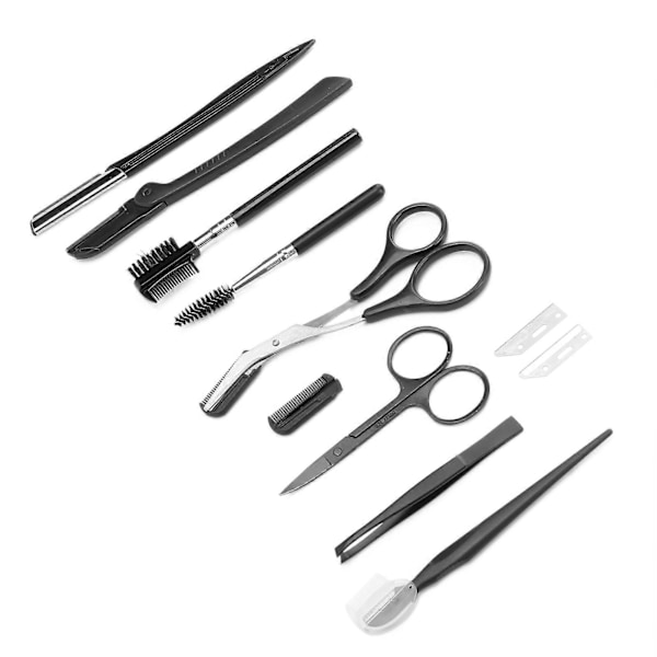 10 st Ögonbryns Grooming Kit Ögonbrynssax Ögonbrynsborste Pincett Ögonbrynsrakhyvel Set