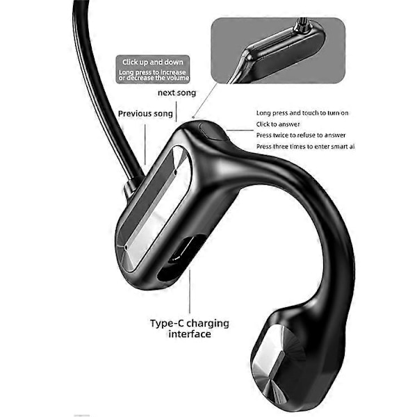 BL09 Luujohto Kuulokkeet Langattomat Bluetooth 5.2 Type-C Korvakoukku Urheilu Hienkestävät Kuulokkeet Black