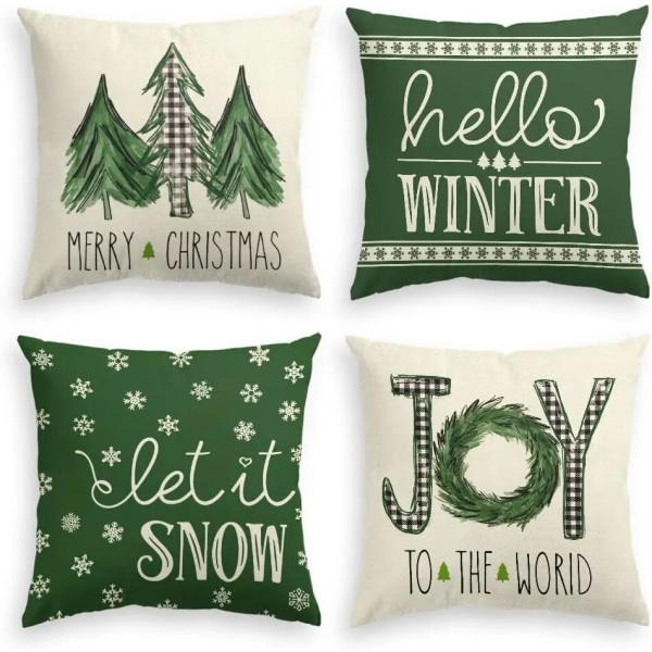 God Jul Gran Motto Grön Kuddfodral Soffdekoration örngott 50*50 dekor Style-3 45X45cm