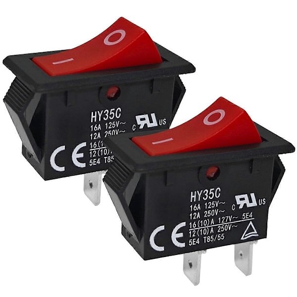 HY35C Tryckknappsbrytare (2-pack) - På-Av 2-Pin AC 125/250V 16/12A Vippströmbrytare för Industri