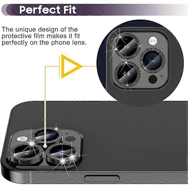 Kompatibel med iPhone 16 Pro / 16 Pro Max Glitter Kameralinse Film Metallring+Herdet Glass Telefonlinse Beskytter Black