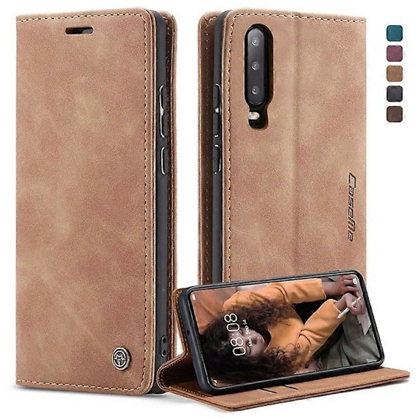 CASEME 013-serien Kompatibel med Huawei P30 Stötsäkert PU Läder Ställ Skydd Anti-repa Plånboksfodral Brown