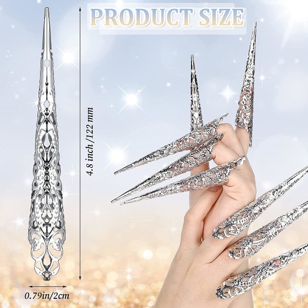 20 förpackningar Halloween Finger Nail Claw Ringar Ancient Queen Fingernagel Klo Metall Finger Knoge Claw Silver