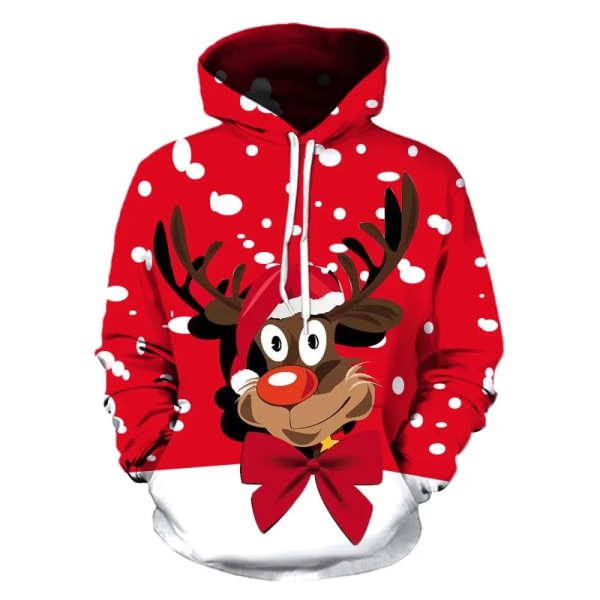 Høst og vinter Julehettegenser 3D-trykk Julenissen Hettegensere Street Trend Fritid Pullover Hettegensere Damejakke DHF5K211811G XL