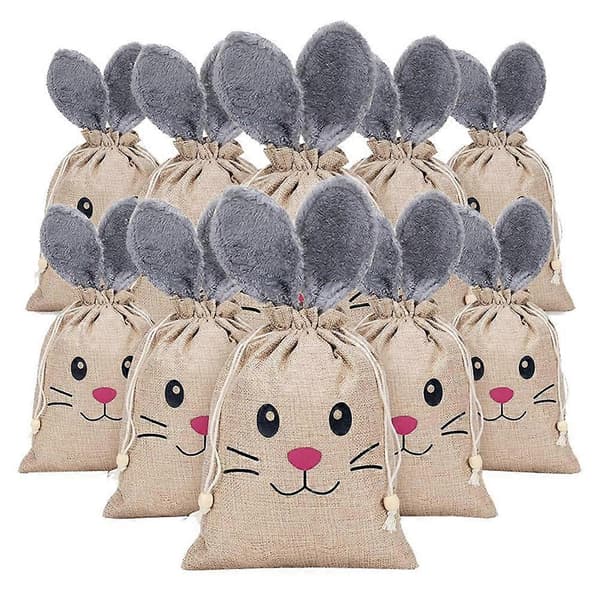 Påskehare snørepose i jute og plys til fest 5pcs