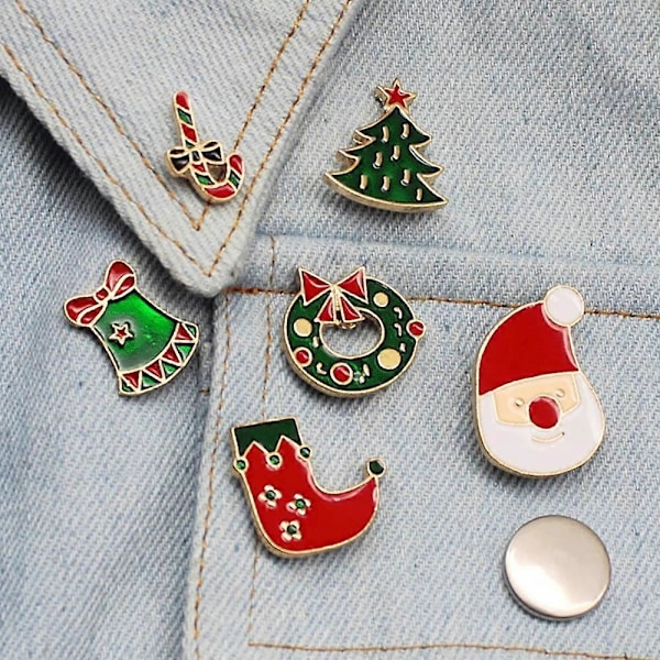 2025 Nytt 6-pack Xmas Emalj Slagstift Set Jul Emalj Broscher Kawaii Julhatt Träd Strumpa
