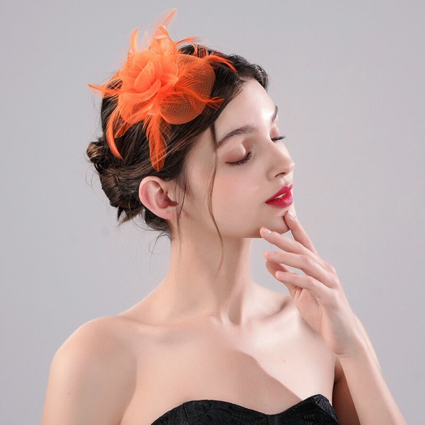 Prop Barrette Oransje Rød Dame Utsøkt Mote Blomsterdekorasjon Hatt Hodebånd Bryllupsfest Slør Hairbands 1