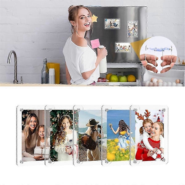 Magnetisk billedramme, akryl magnetisk billedramme til køleskab, 2,36x3,54 tommer klare fotorammer, 10 stk.