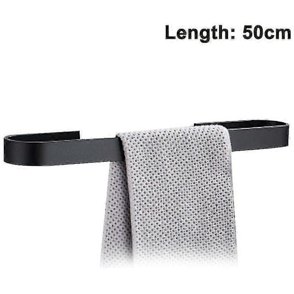 Håndklædeholder, håndklædestang, håndklædering, selvklæbende, sort aluminium 50 cm