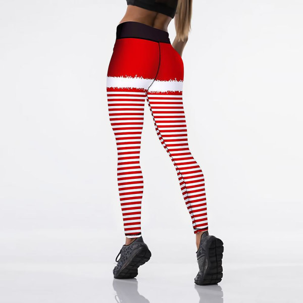 Nya God Jul Leggings Hög Midja Elasticitet Kvinnor Tryckta Randiga Snö Leggings Punk Bälte 3 Färger Byxor D-JK1-128 S