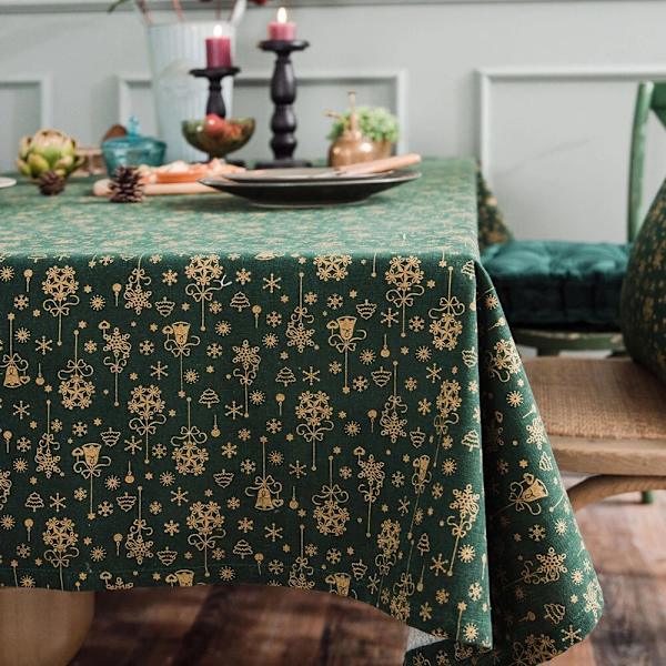 Linned Bomuld Julefrokost Dug Japansk Grøn Bronzering Vindspil Rektangulær Spisebordsdækning til Hjemmet Dekorativ Green 140x180cm