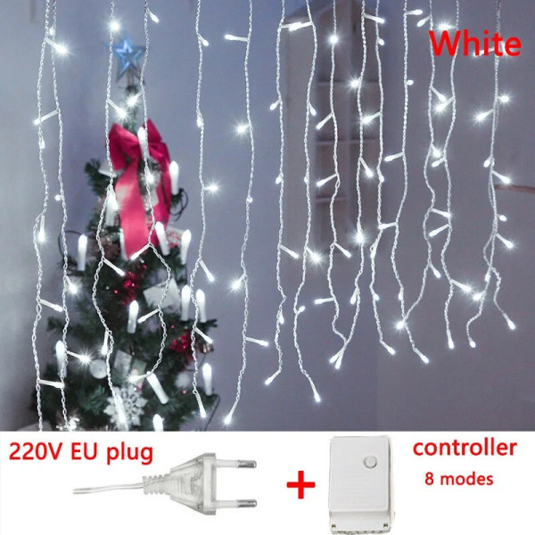 4-20M Jääpuikko LED-valosarja Häihin Juhliin Lamppu Juhlavalot Joulukoriste Kotiin Räystään Katukoristelu 8X0.6M 200Leds EU plug White