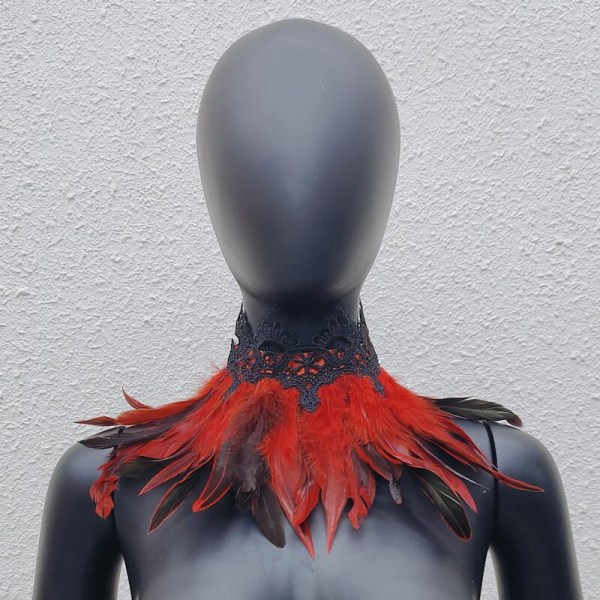 Lace Swap Feather Bib Scarf Fake Collar Halloween Masquerade Costume Big red