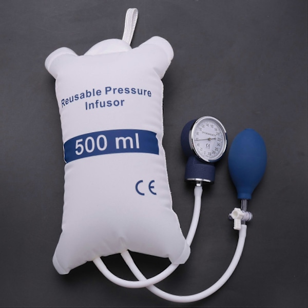 Infuusiopumpun painepussi 500 ml mittarilla ja käsipumpulla, uudelleenkäytettävä paineinfuusiopussi