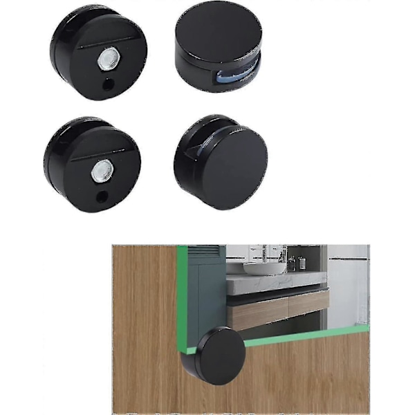 Speilklemmer, speilmonteringsklemmer, 4 stk. speilbraketter, for veggmontering for 3-5 mm tykt speil (svart)