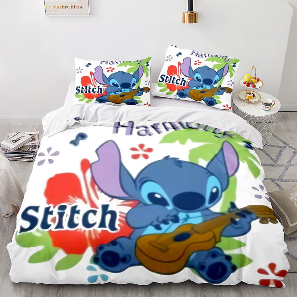 Stitch 3d-trykt sengesett Dynetrekk Dynetrekk Putetrekk Barnegave Farge 16 AU DOUBLE 180x210cm