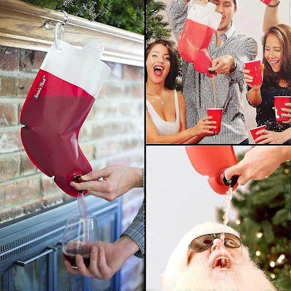 Ghyt 2 stk. Julevinstrømpepose, Happy Hangover Vin- og Spiritus Hængende Plastik Juleferie Strømpekolbe, Champagne Pose Juledekoration