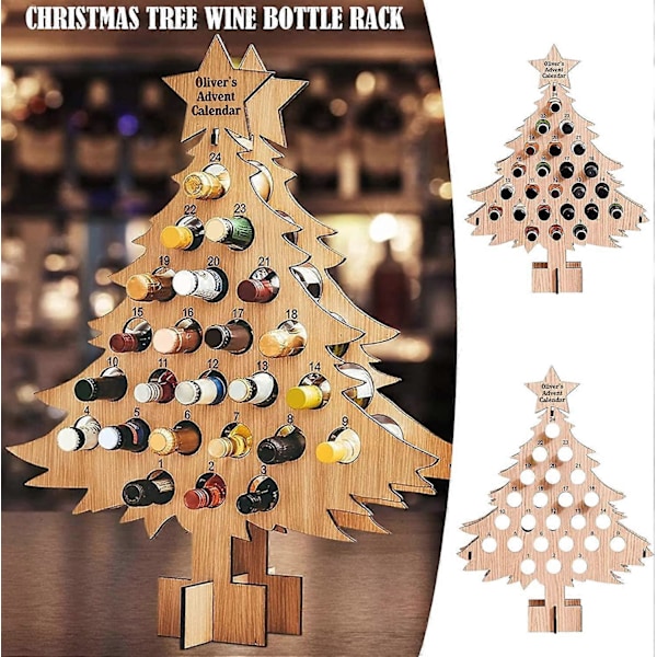 Julekalender Vinreol Ornamenter 24 Flasker Vinholder Benkeplate Frittstående Vinreol