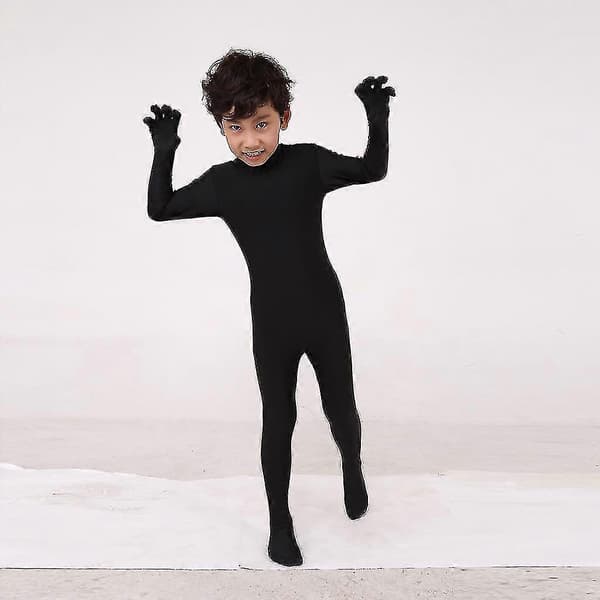 Børne Sort Spandex Heldragt Fuld Dækning Stretch Jumpsuit Usynligt Kostume S