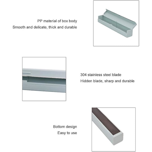 Plastfoliedispenser med påfyllningsbar skärare, plastfoliedispenser, aluminiumfoliedispenser för kök, praktiskt skärverktyg (himmelsblå)