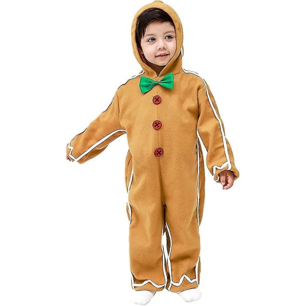 Pepperkakekostyme for barn, Jumpsuit med hette med pepperkaker 10-12Y