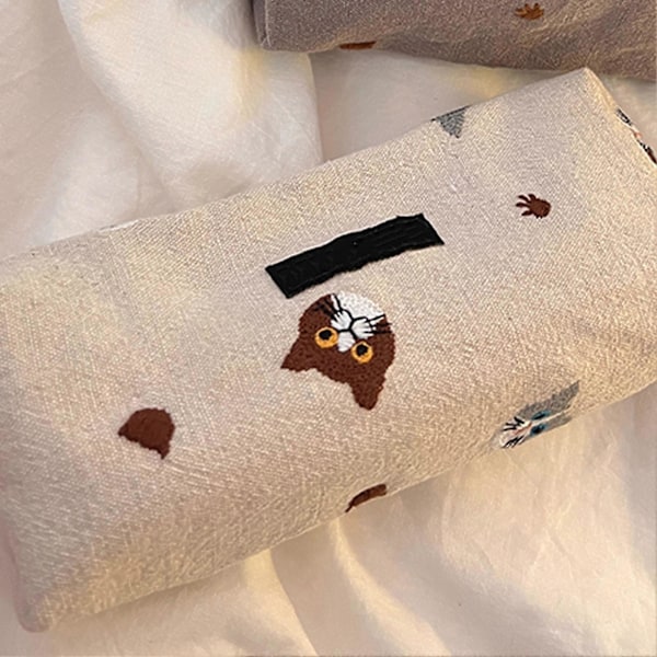 Kaunis kirjontakuvioinen penaali puuvillakangasta, kynälaukku, monikäyttöinen suuri penaali tytöille ja opiskelijoille, beige