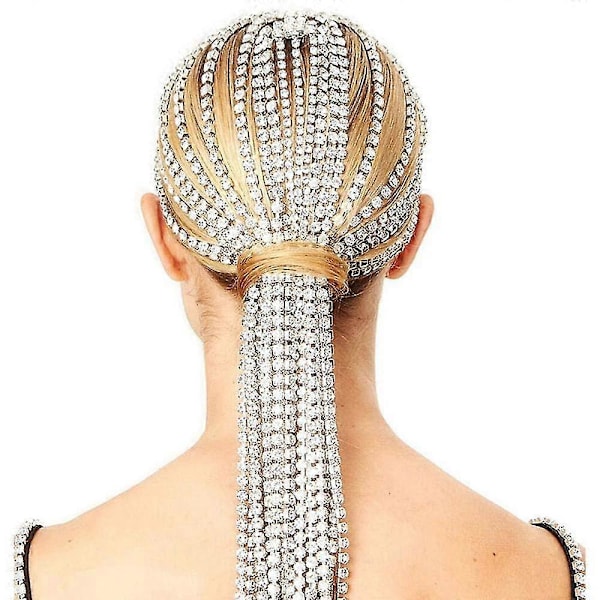 Hårkæde Smykker Til Kvinder Rhinestones Krystal Hovedbeklædning Brude Lang Kvast Bryllup Hovedkæde Flapper Hovedbeklædning