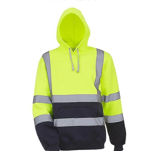 Herre Hi Vis Viz Høy Synlighet Sikkerhetsarbeid Hettegenser Pullover Sweatshirt Fluorescent 2XL