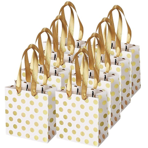 Mini gavepose i guld med båndhåndtag, til fødselsdage, bryllupper, jul, helligdage, dimission, babyshower