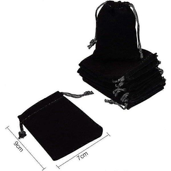 50 Stykker Velvet Snørepose Gavepose Smykketasker Slikposer Bryllupsfest Favor Taske, Sort, 9 7 cm